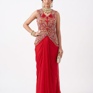 Rani Chinon Indo Western with Cutdana, Sequins, Pearl and Dabka Embroidery 1