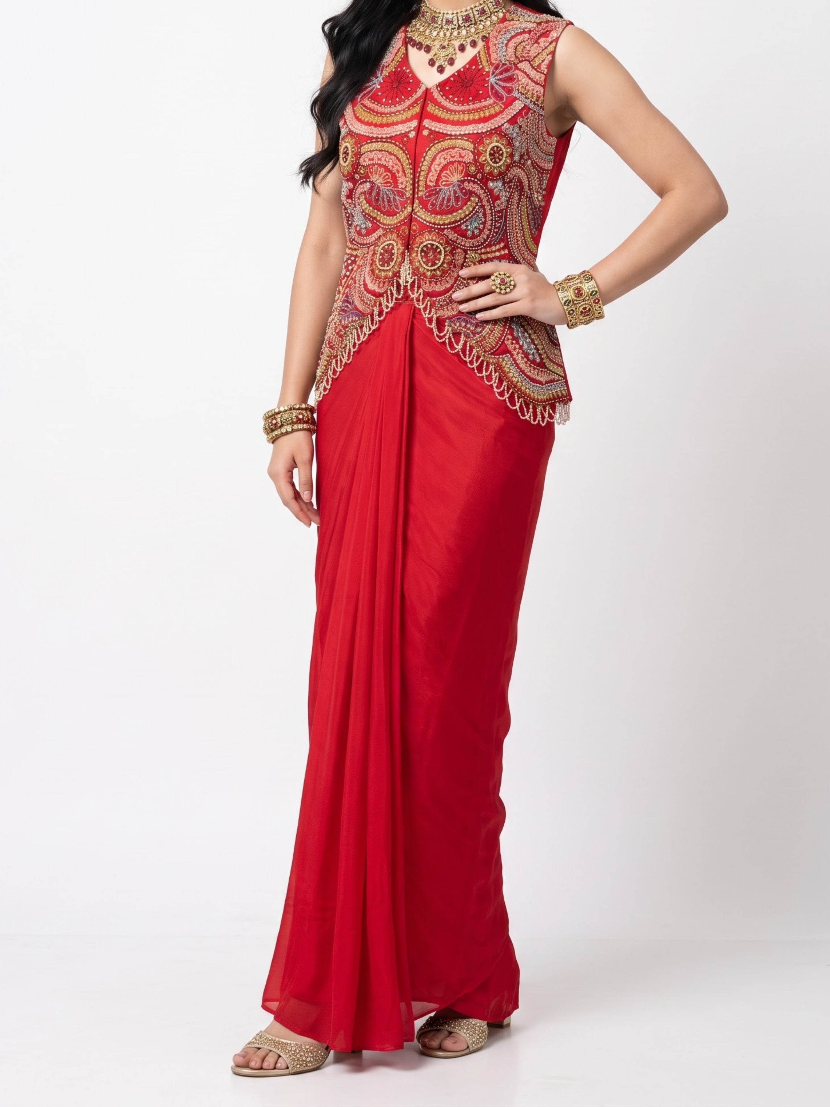 Rani Chinon Indo Western with Cutdana, Sequins, Pearl and Dabka Embroidery 2