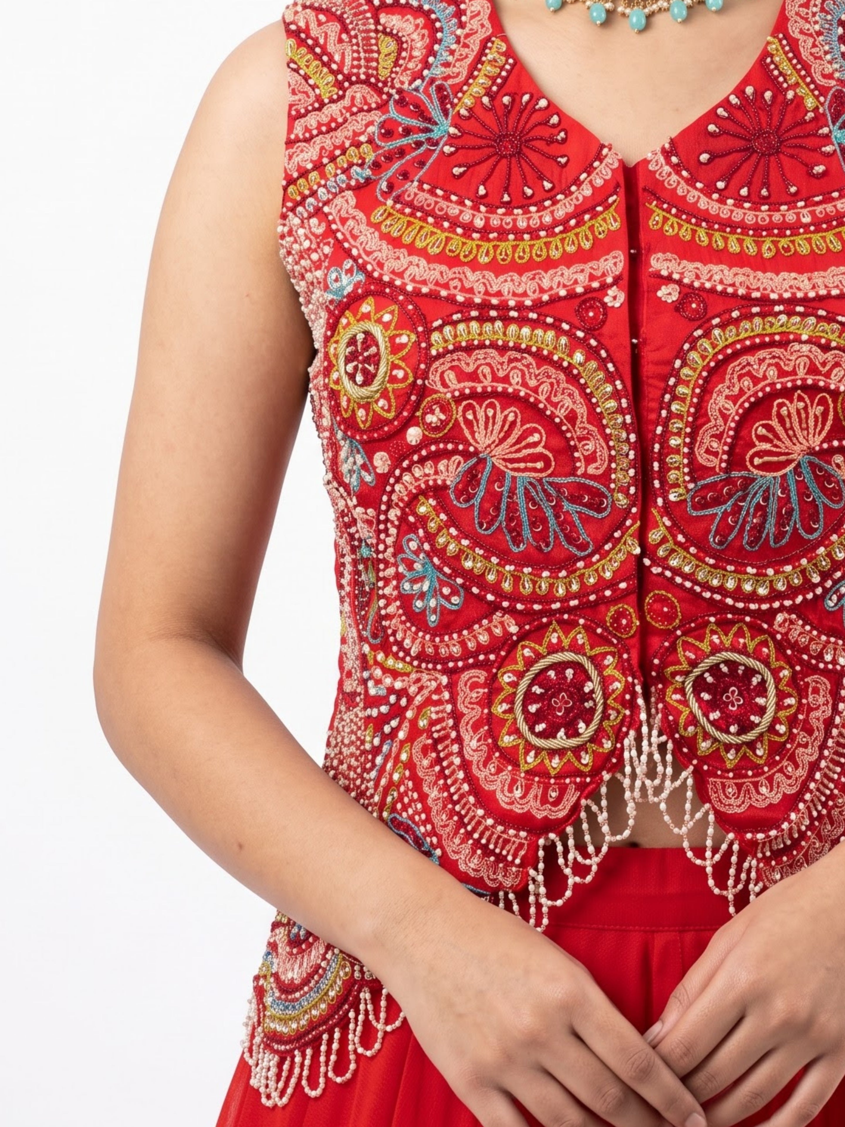 Rani Chinon Indo Western with Cutdana, Sequins, Pearl and Dabka Embroidery 3