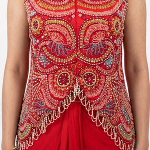 Rani Chinon Indo Western with Cutdana, Sequins, Pearl and Dabka Embroidery 4