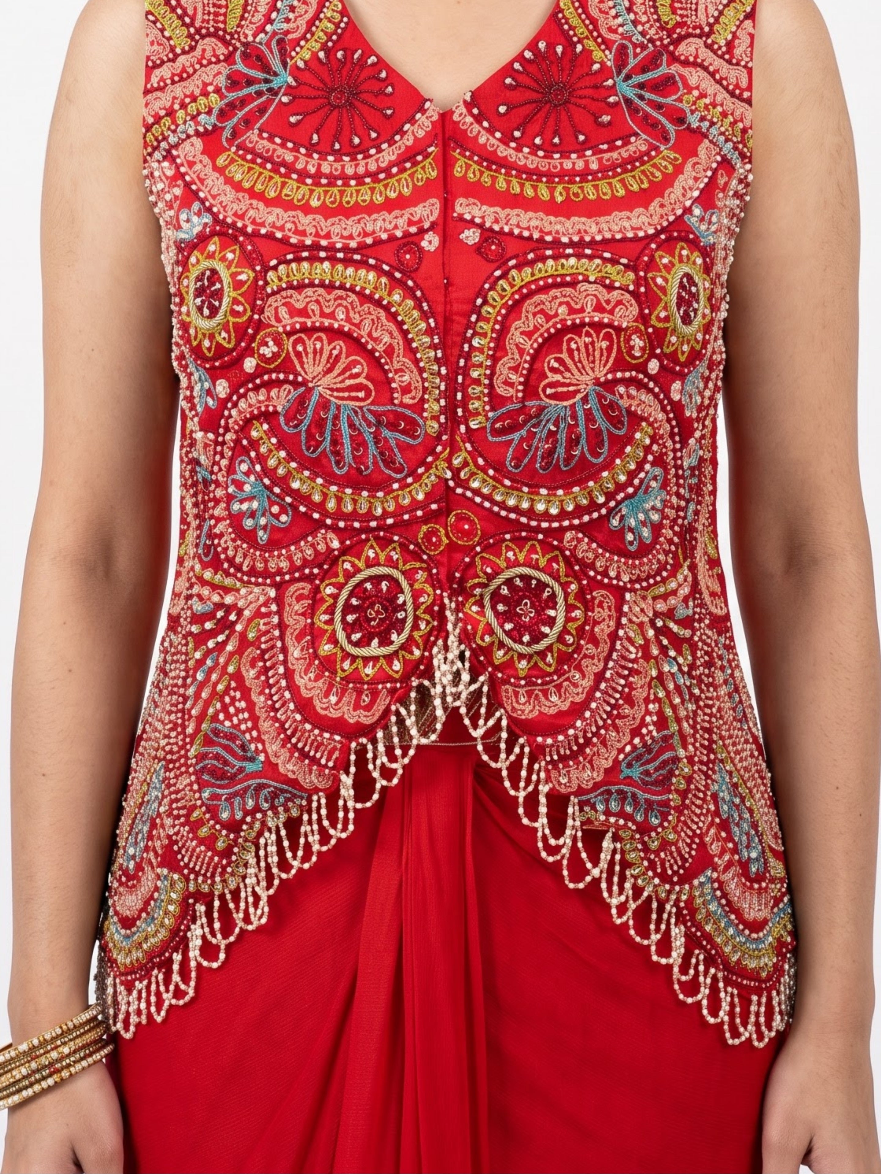 Rani Chinon Indo Western with Cutdana, Sequins, Pearl and Dabka Embroidery 4