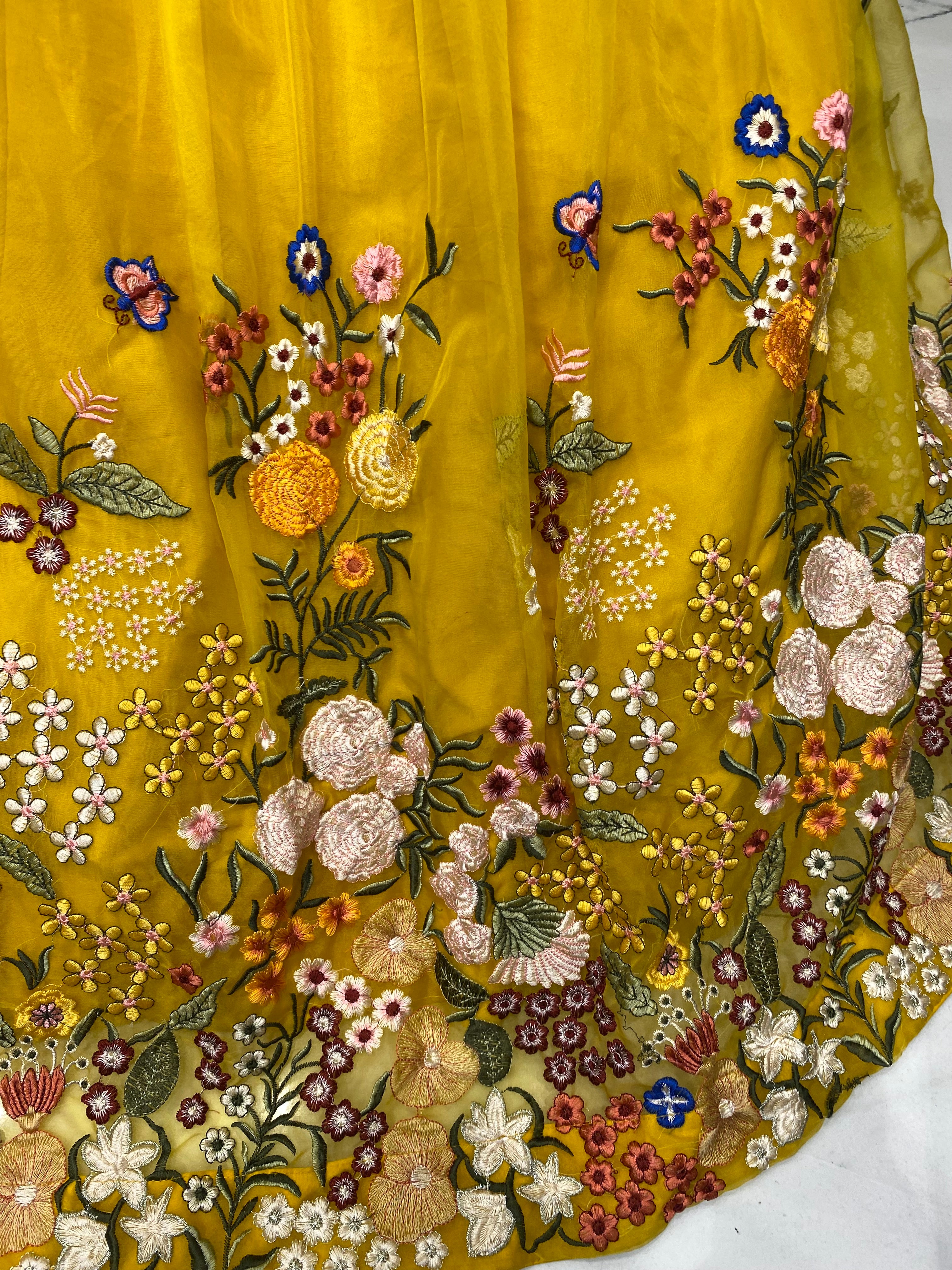 Yellow Organza Lehenga with Hand Embroidery