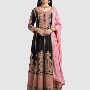 Black Chinon Indo Western with Cutdana Embroidery 1