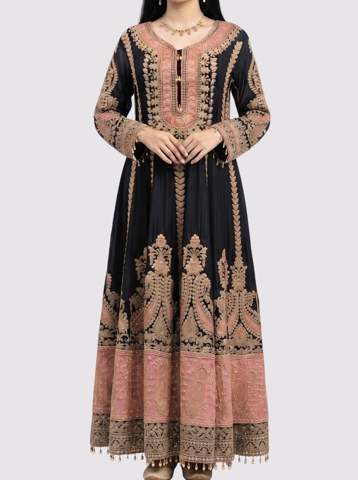 Black Chinon Indo Western with Cutdana Embroidery 2