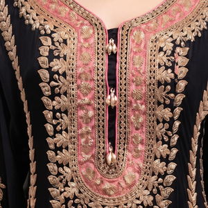Black Chinon Indo Western with Cutdana Embroidery 3