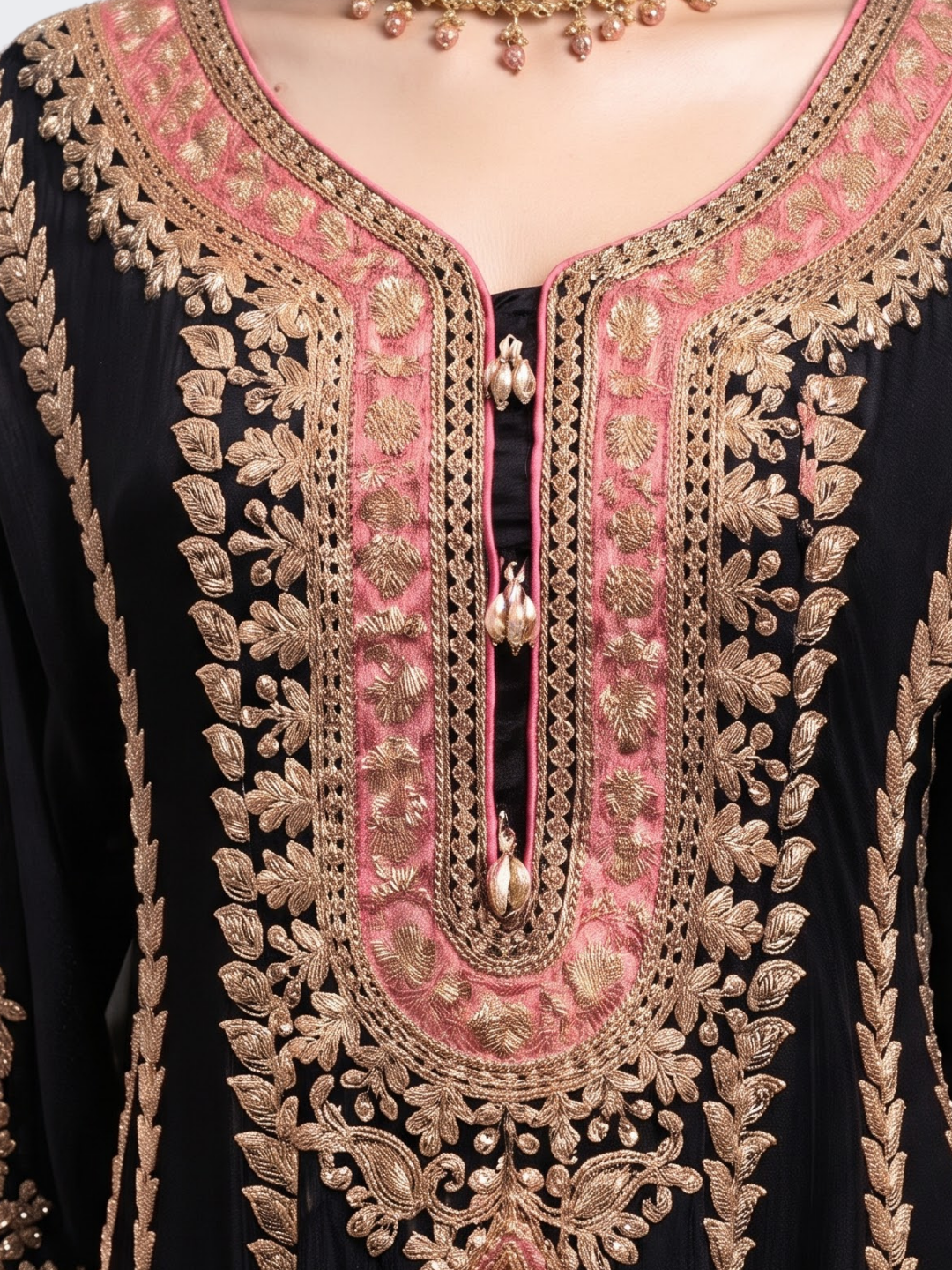 Black Chinon Indo Western with Cutdana Embroidery 3