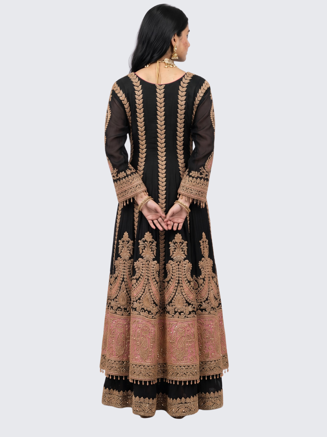 Black Chinon Indo Western with Cutdana Embroidery 6