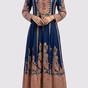 Blue Chinon Indo Western with Cutdana Embroidery 2