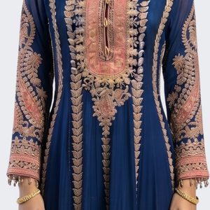 Blue Chinon Indo Western with Cutdana Embroidery 3