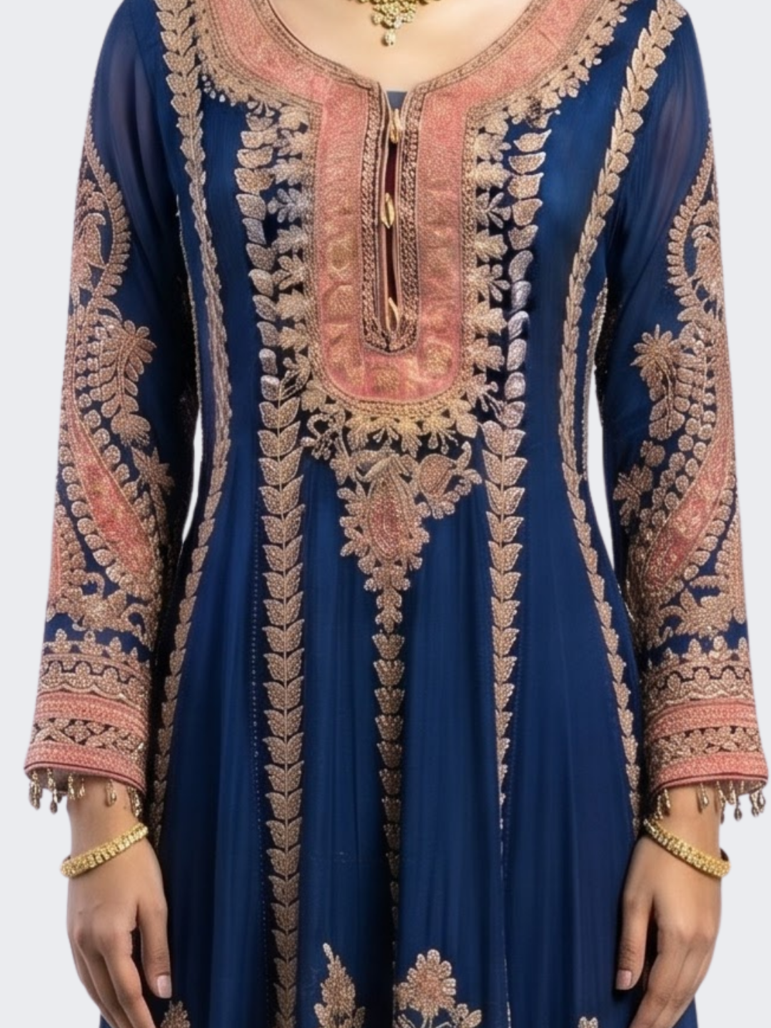 Blue Chinon Indo Western with Cutdana Embroidery 3