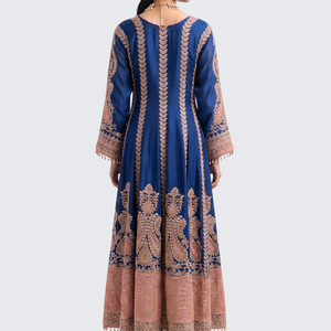 Blue Chinon Indo Western with Cutdana Embroidery 6