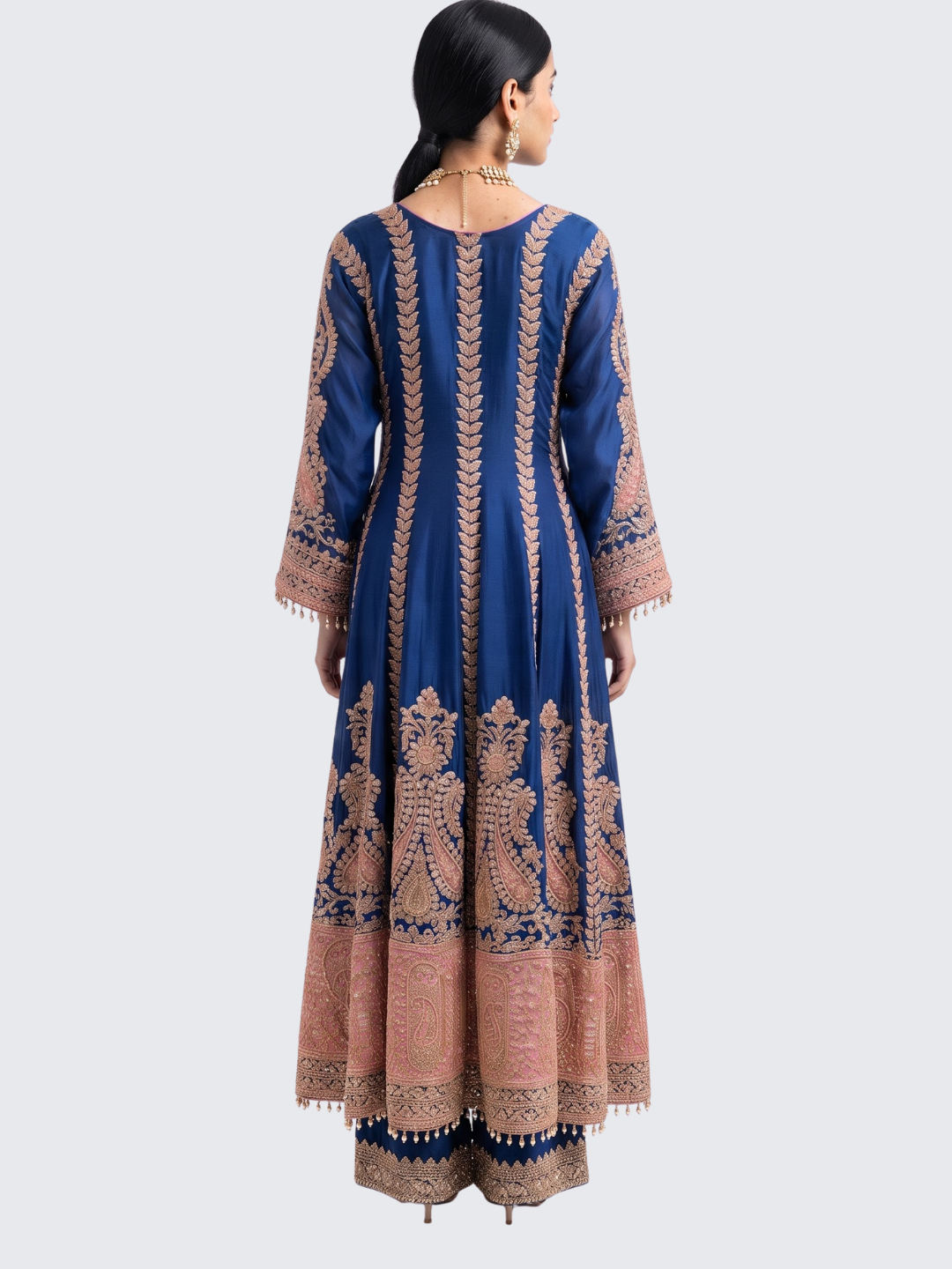 Blue Chinon Indo Western with Cutdana Embroidery 6