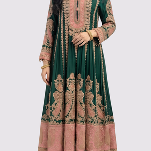 Bottle Green Chinon Indo Western with Cutdana Embroidery 2