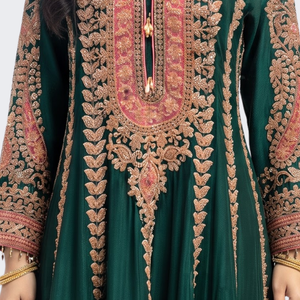 Bottle Green Chinon Indo Western with Cutdana Embroidery 3