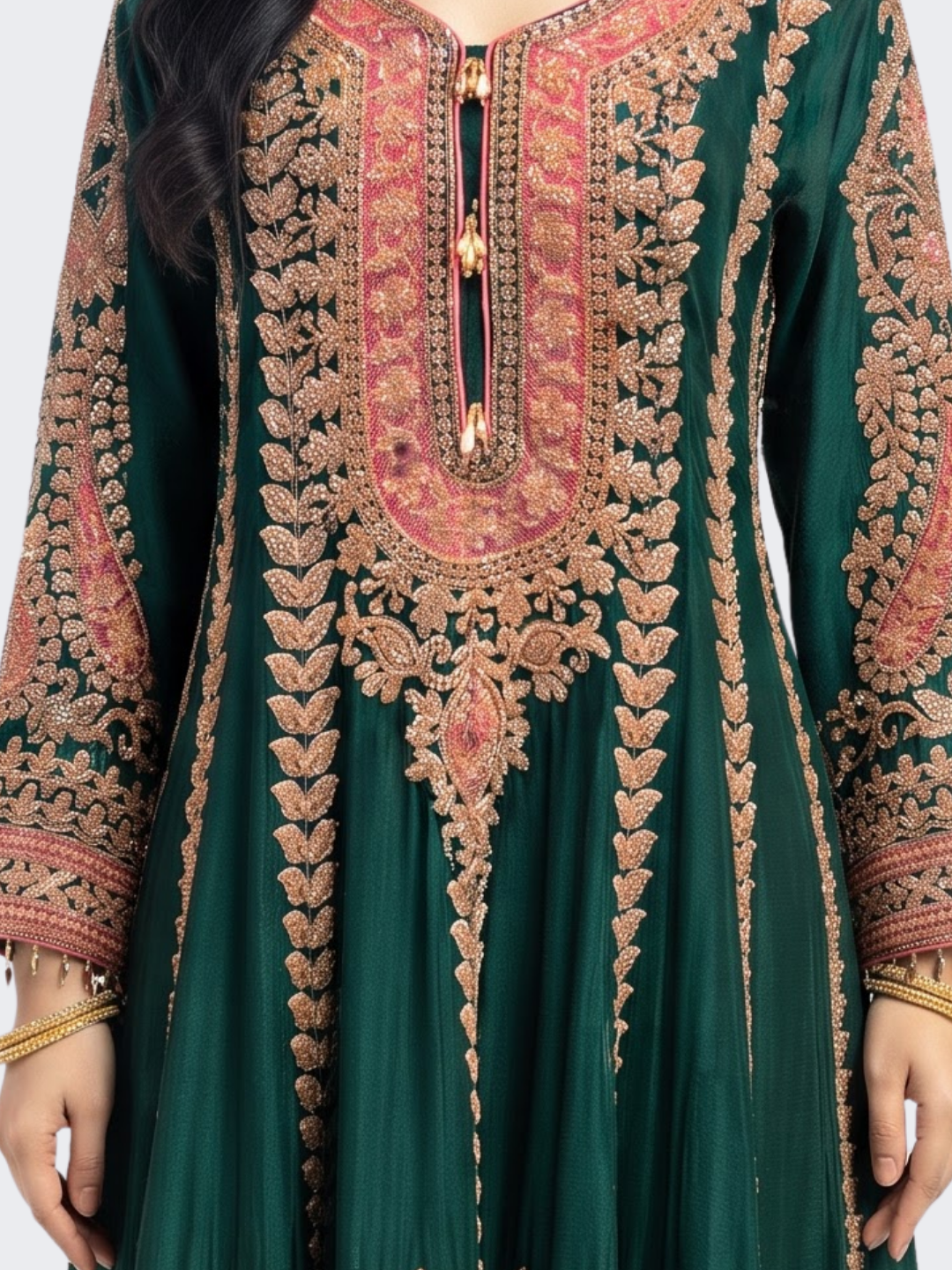 Bottle Green Chinon Indo Western with Cutdana Embroidery 3