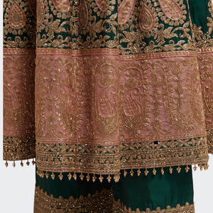 Bottle Green Chinon Indo Western with Cutdana Embroidery 5