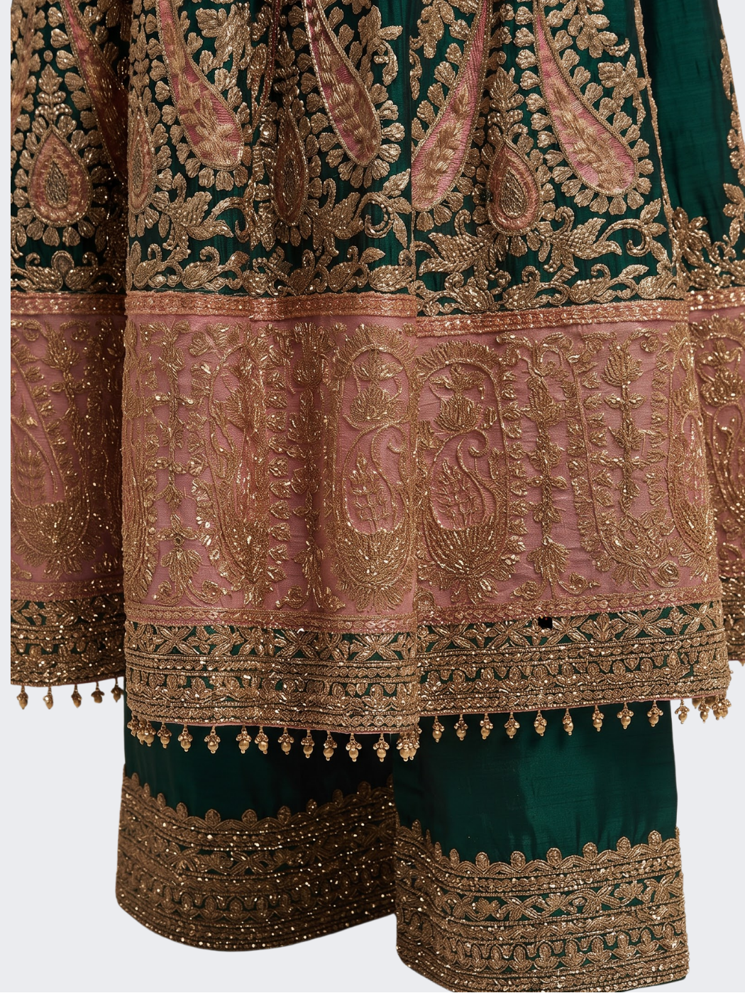 Bottle Green Chinon Indo Western with Cutdana Embroidery 5