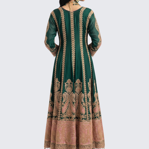 Bottle Green Chinon Indo Western with Cutdana Embroidery 6