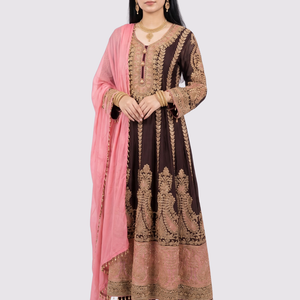 Maroon Chinon Indo Western with Cutdana Embroidery 1