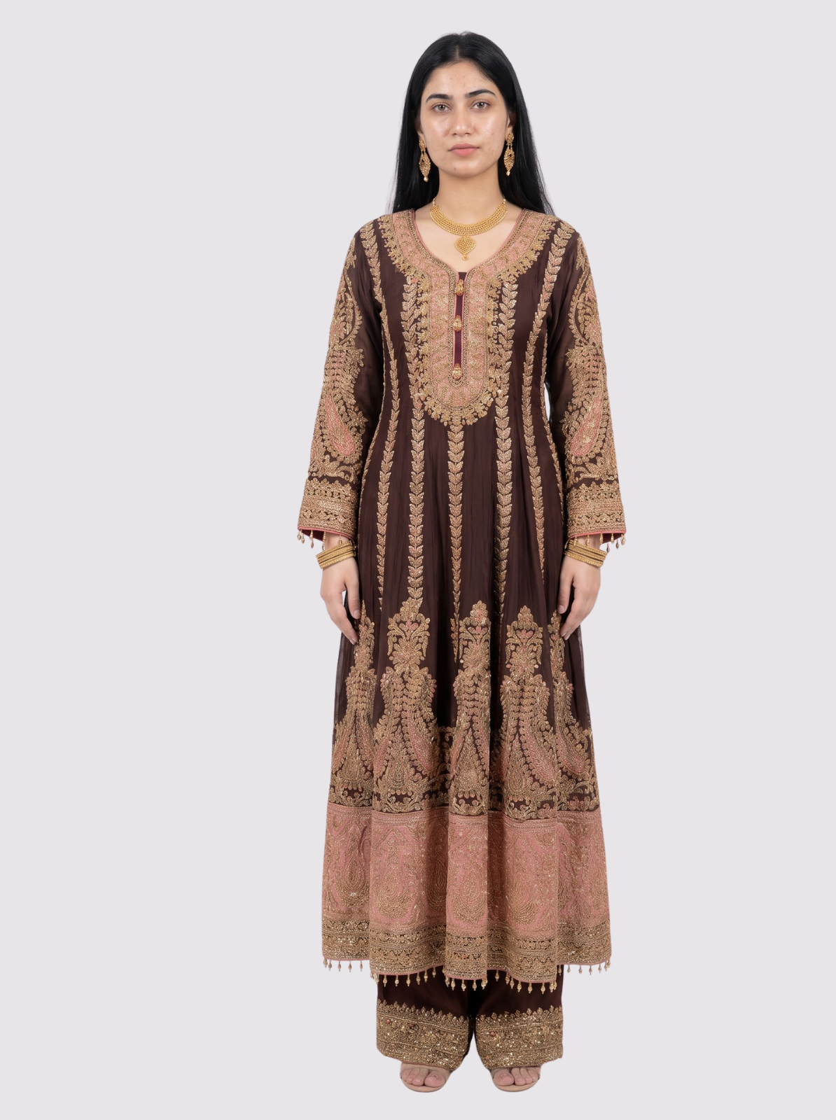Maroon Chinon Indo Western with Cutdana Embroidery 2