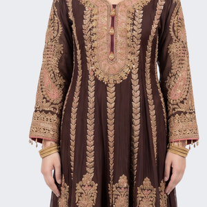 Maroon Chinon Indo Western with Cutdana Embroidery 3