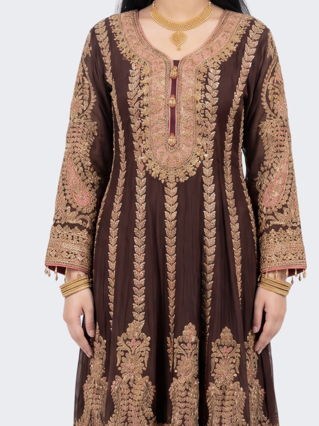 Maroon Chinon Indo Western with Cutdana Embroidery 3