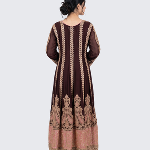 Maroon Chinon Indo Western with Cutdana Embroidery 6