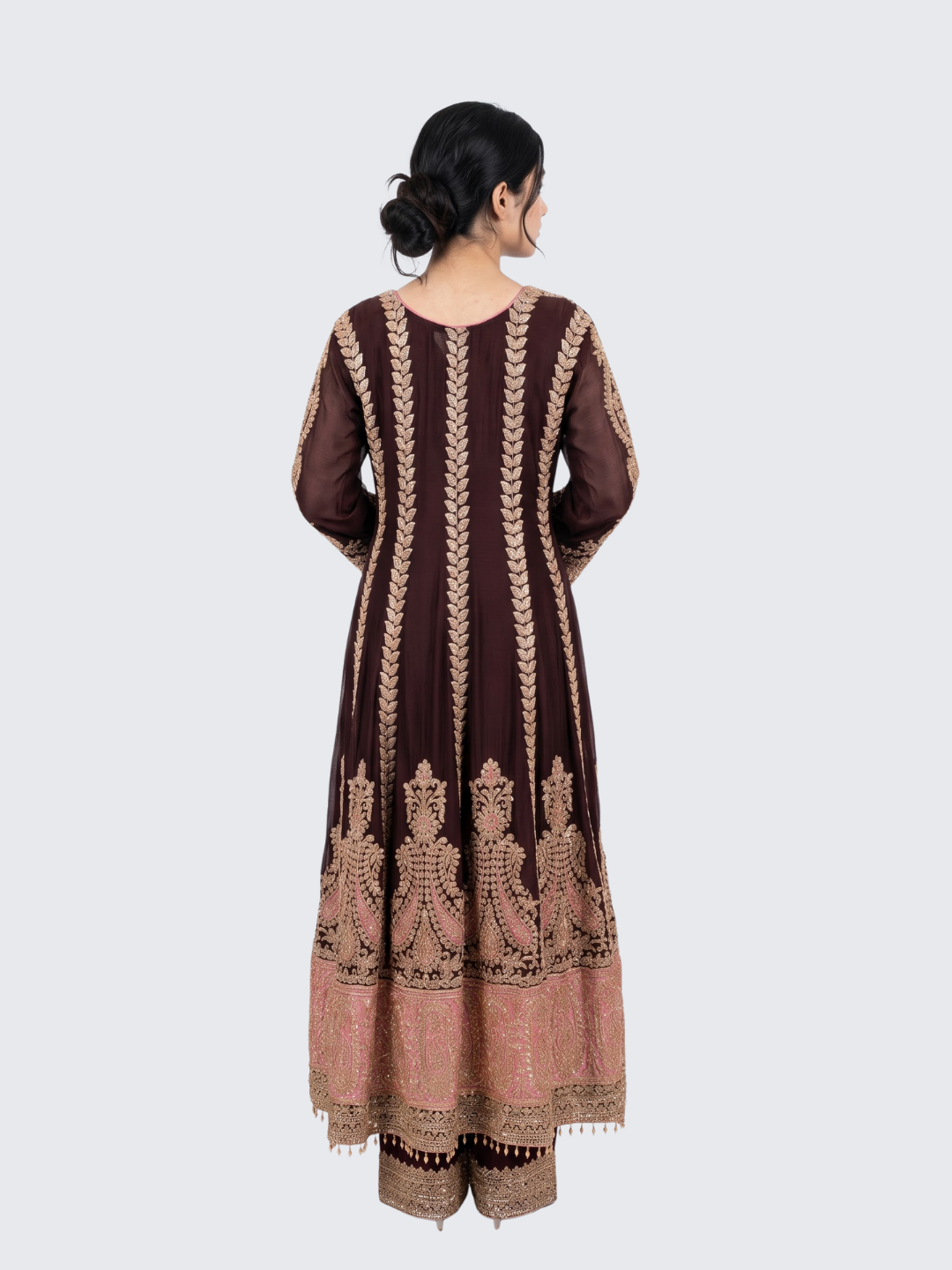 Maroon Chinon Indo Western with Cutdana Embroidery 6