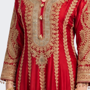 Red Chinon Indo Western with Cutdana Embroidery 3