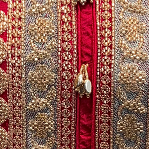 Red Chinon Indo Western with Cutdana Embroidery 4