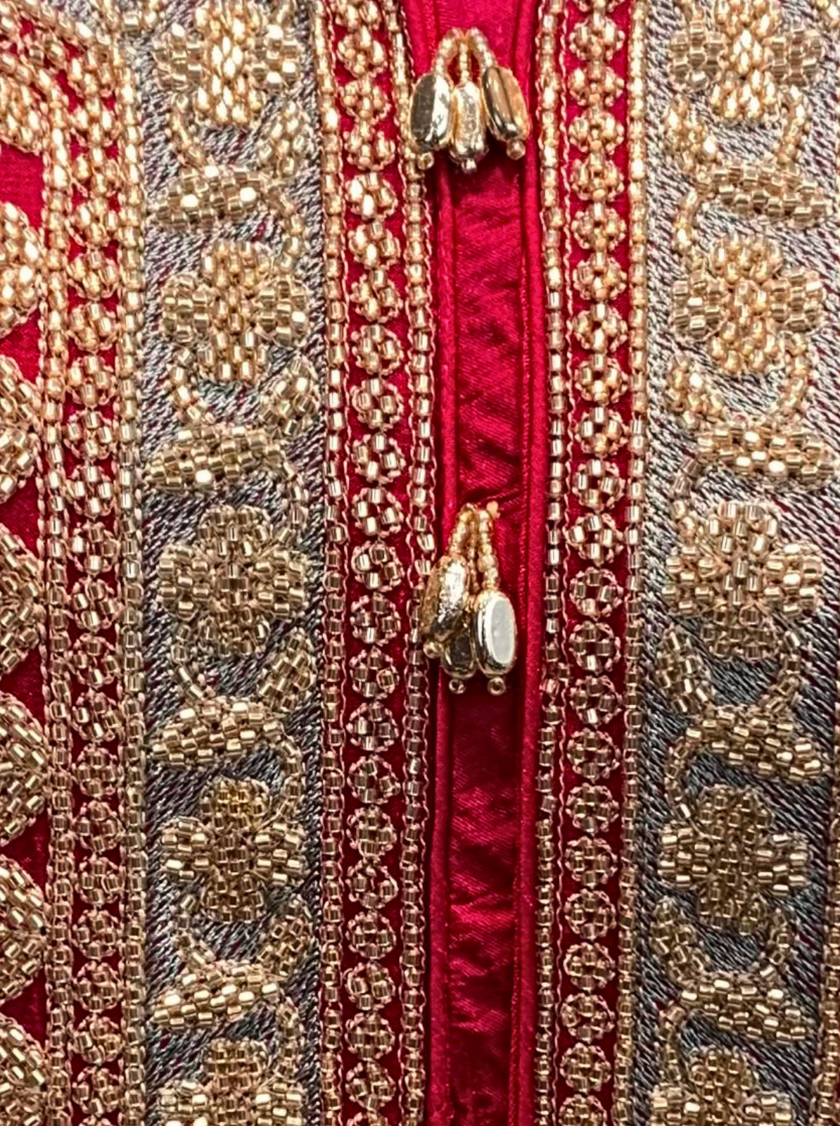 Red Chinon Indo Western with Cutdana Embroidery 4
