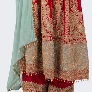 Red Chinon Indo Western with Cutdana Embroidery 5