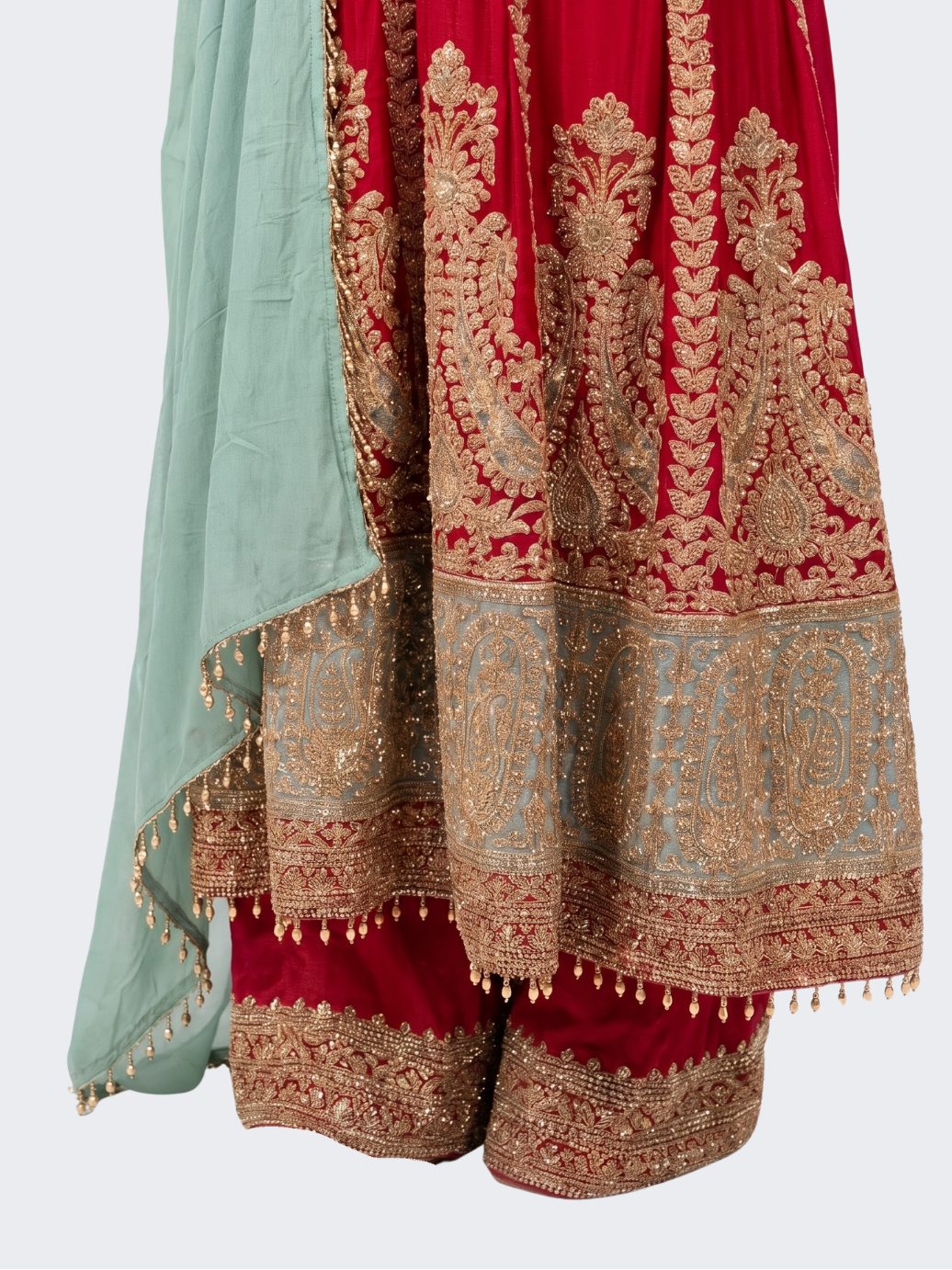 Red Chinon Indo Western with Cutdana Embroidery 5