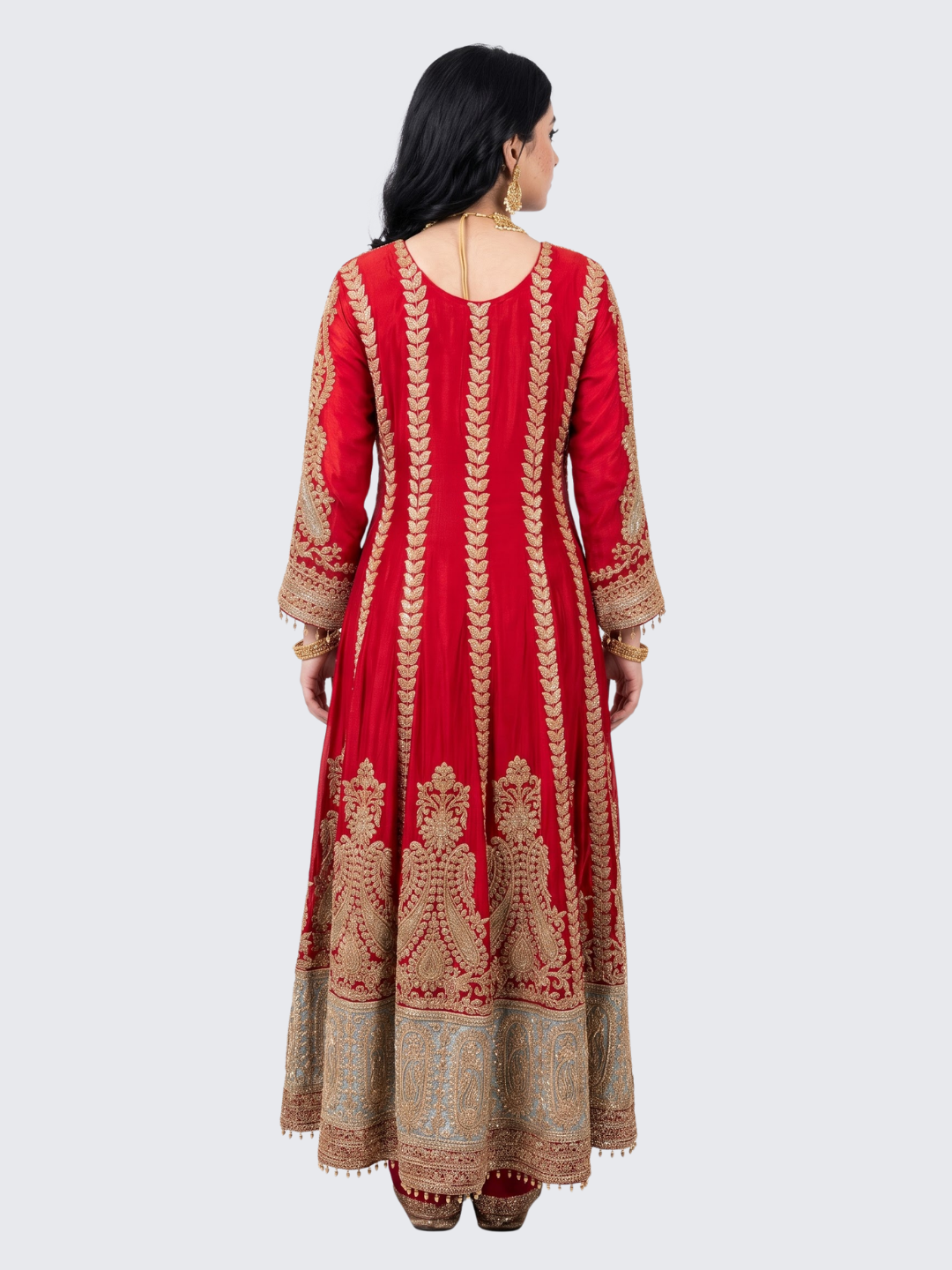 Red Chinon Indo Western with Cutdana Embroidery 6