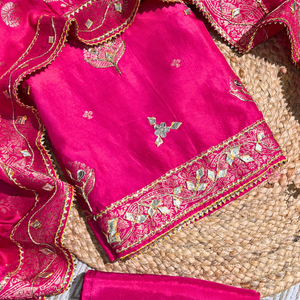 Light Pink Silk Unstitched Suit with Gota Embroidery 1