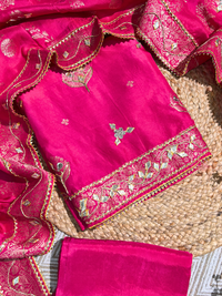 Light Pink Silk Unstitched Suit with Gota Embroidery