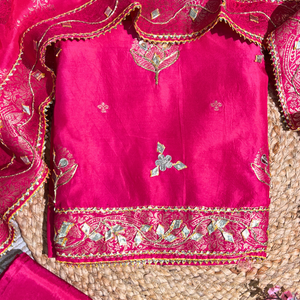 Light Pink Silk Unstitched Suit with Gota Embroidery 2