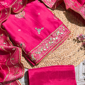 Light Pink Silk Unstitched Suit with Gota Embroidery 4