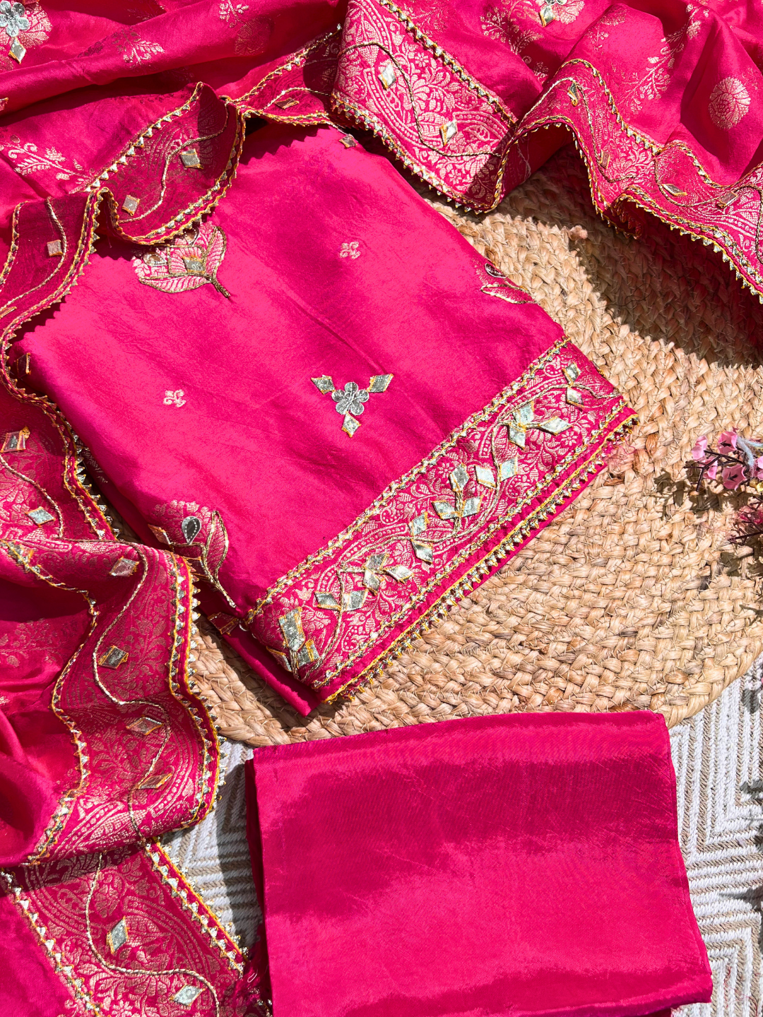 Light Pink Silk Unstitched Suit with Gota Embroidery 4