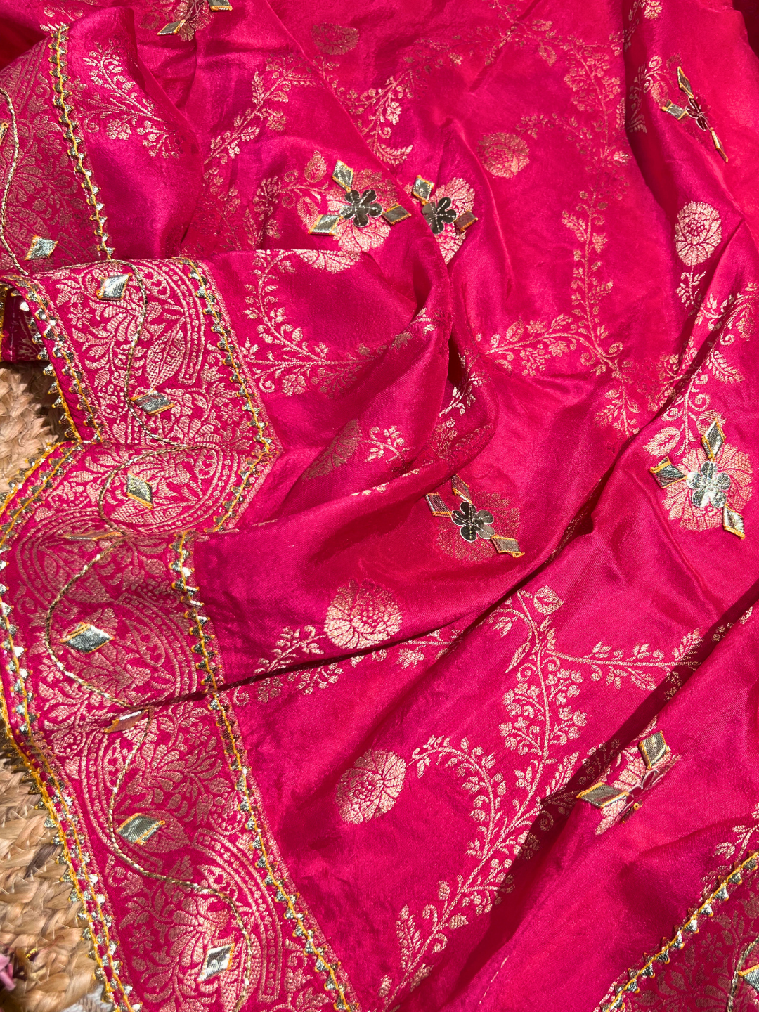 Light Pink Silk Unstitched Suit with Gota Embroidery 5