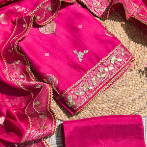 Light Pink Silk Unstitched Suit with Gota Embroidery 6