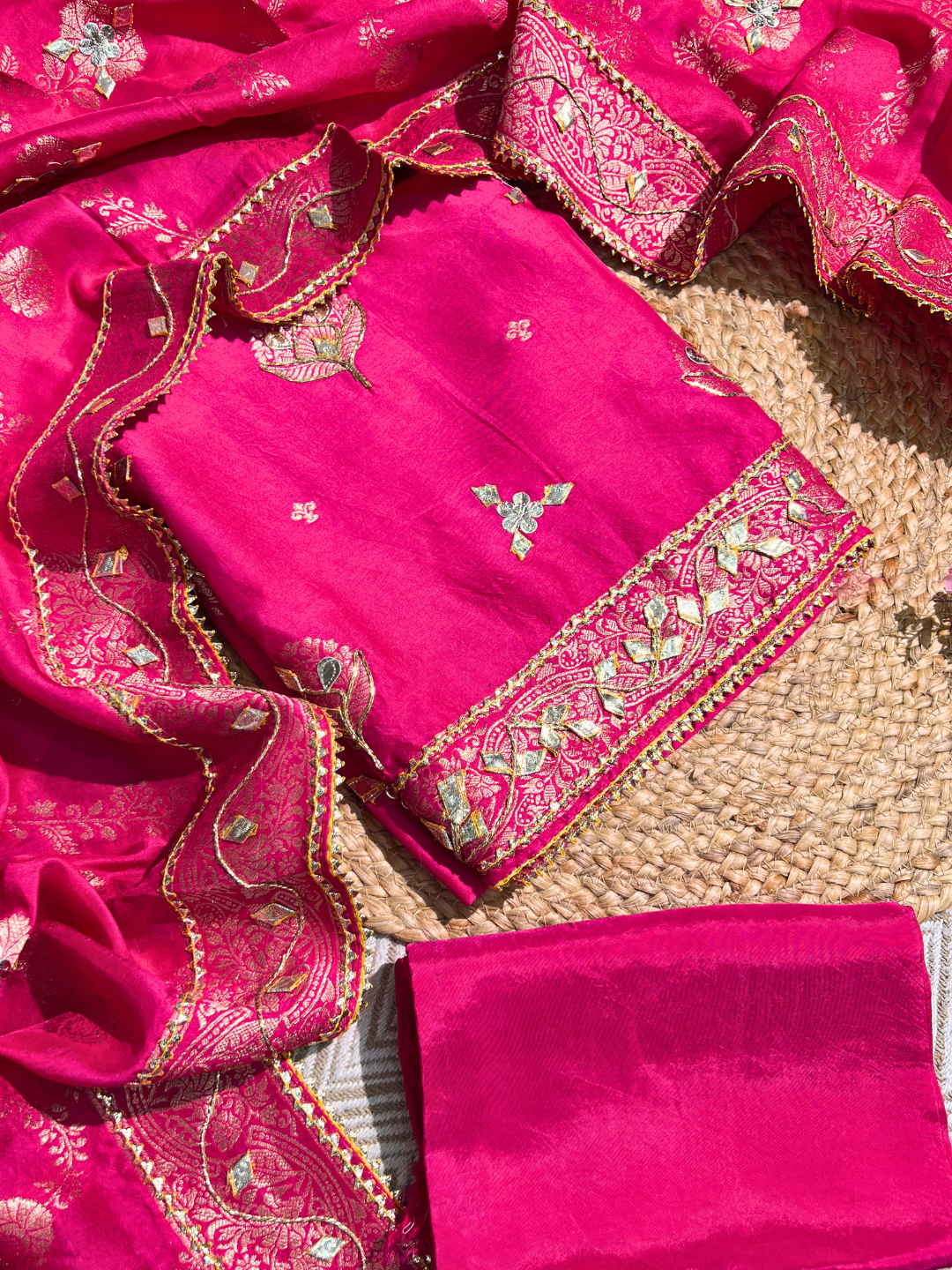 Light Pink Silk Unstitched Suit with Gota Embroidery 6