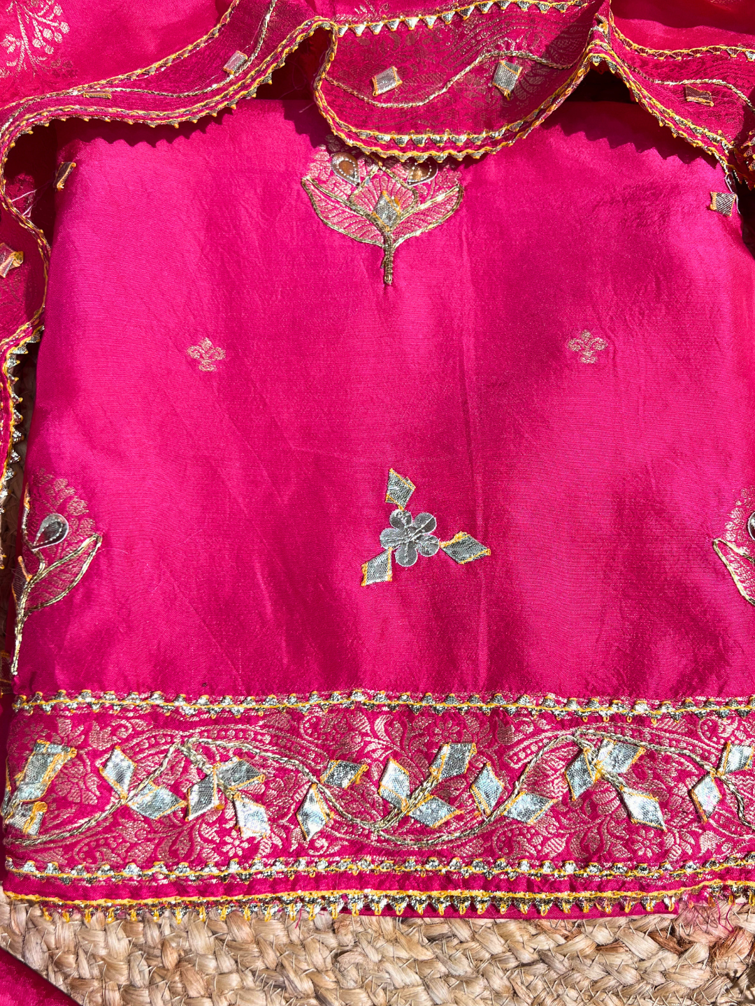 Light Pink Silk Unstitched Suit with Gota Embroidery 7