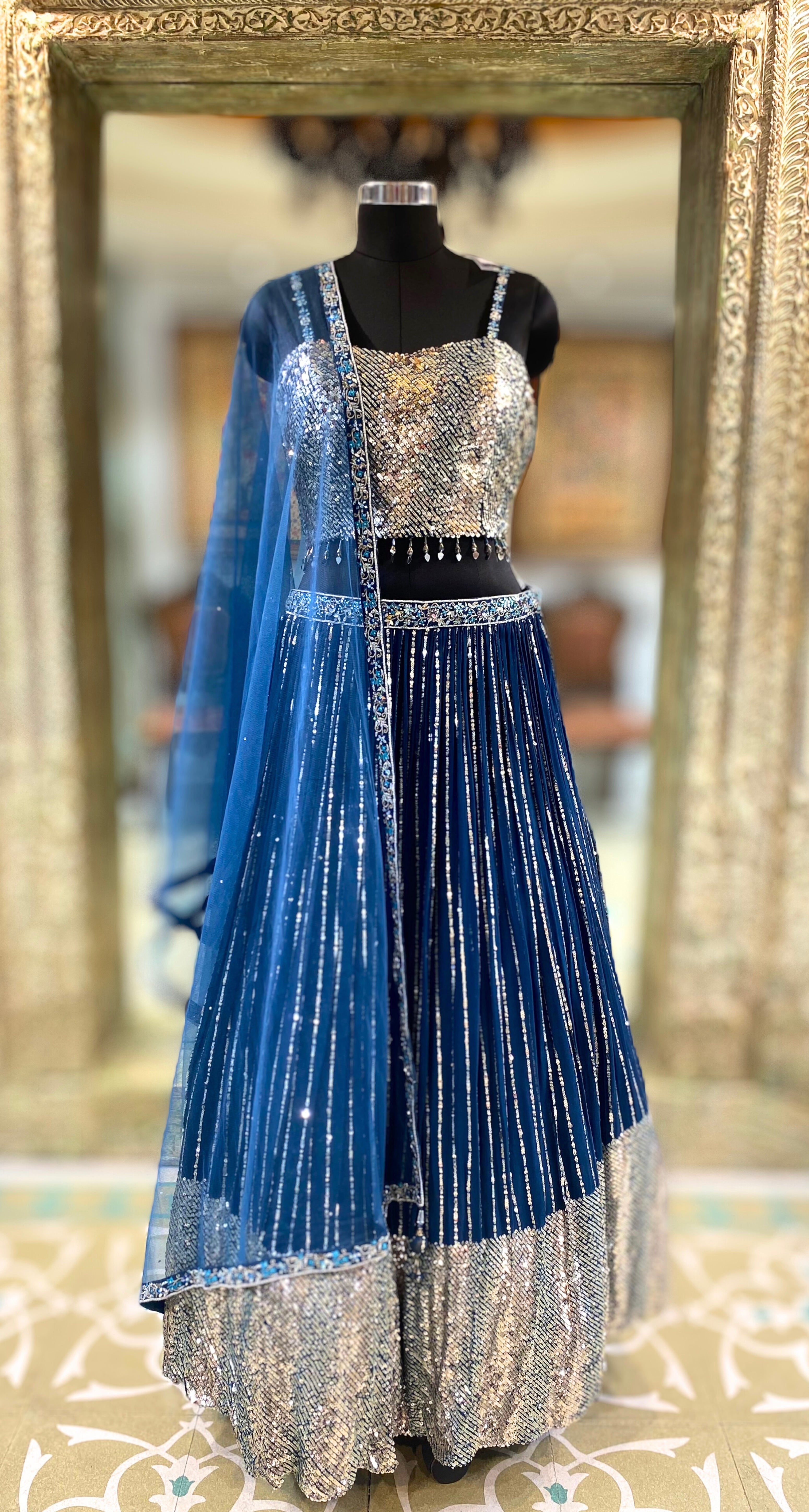Blue Lehenga Choli with Sequins Embroidery