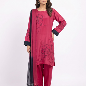 Magenta Crepe Suit with Cutdana Embroidery 1