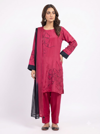 Magenta Crepe Suit with Cutdana Embroidery