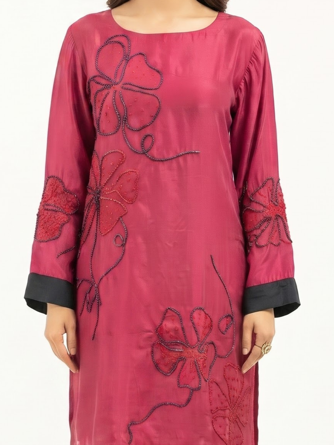 Magenta Crepe Suit with Cutdana Embroidery 2
