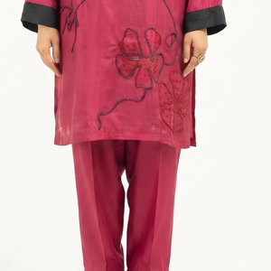Magenta Crepe Suit with Cutdana Embroidery 4