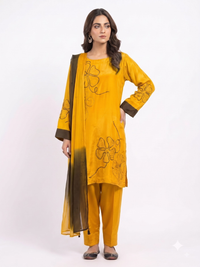 Mustard Crepe Suit with Cutdana Embroidery