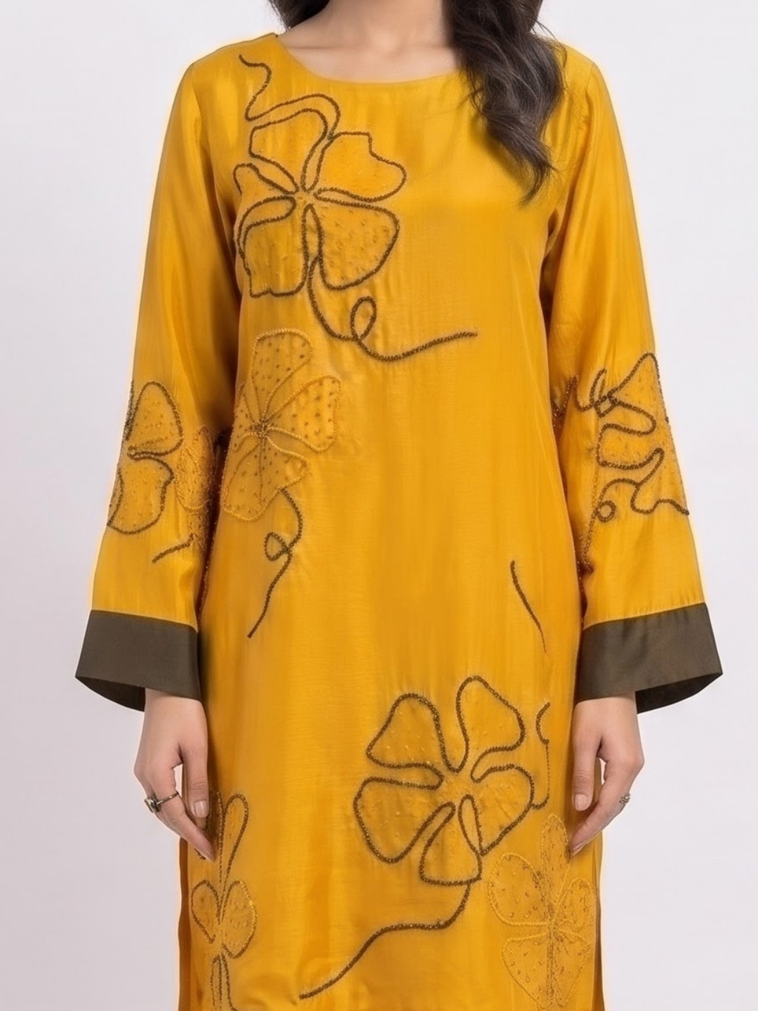 Mustard Crepe Suit with Cutdana Embroidery 2